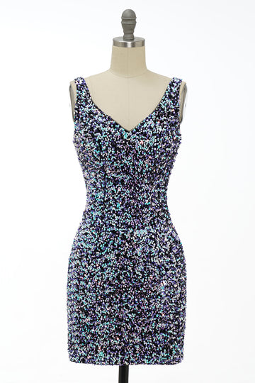 Black Sequin Fitted Short Formal Dress